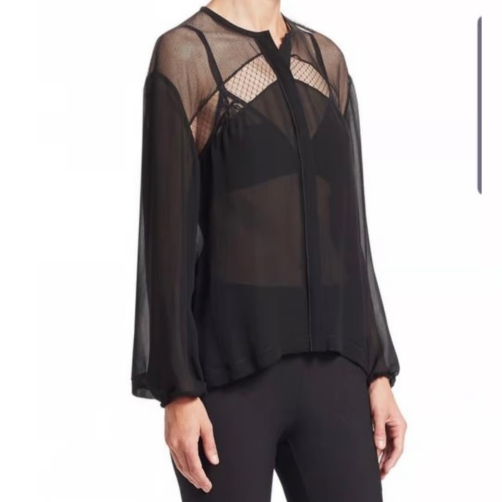 rag & bone Tommi Sheer Silk Dobby Shirt - NWT size L mixed media blouse - Picture 2 of 13